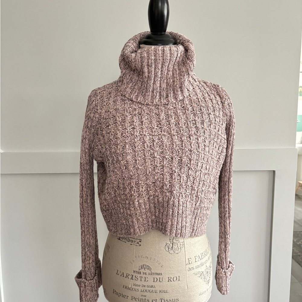 Free People Mauve Pink Cropped Turtleneck Sweater